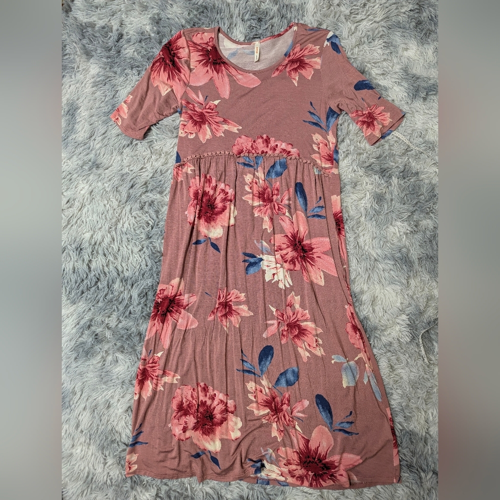 🌸 Orange Creek Pink & Blue Floral Maxi Sundress – Size L